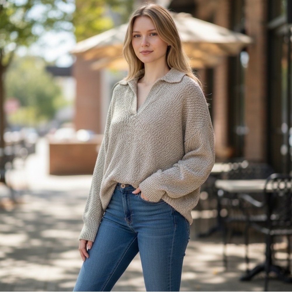 Pistola Cream Bouclé Knit Sweater Top